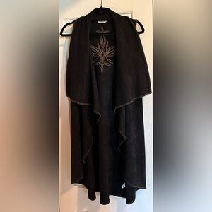 Tasha Polizzi Black Faux Suede Vest with Brown Embroidery and a Belt